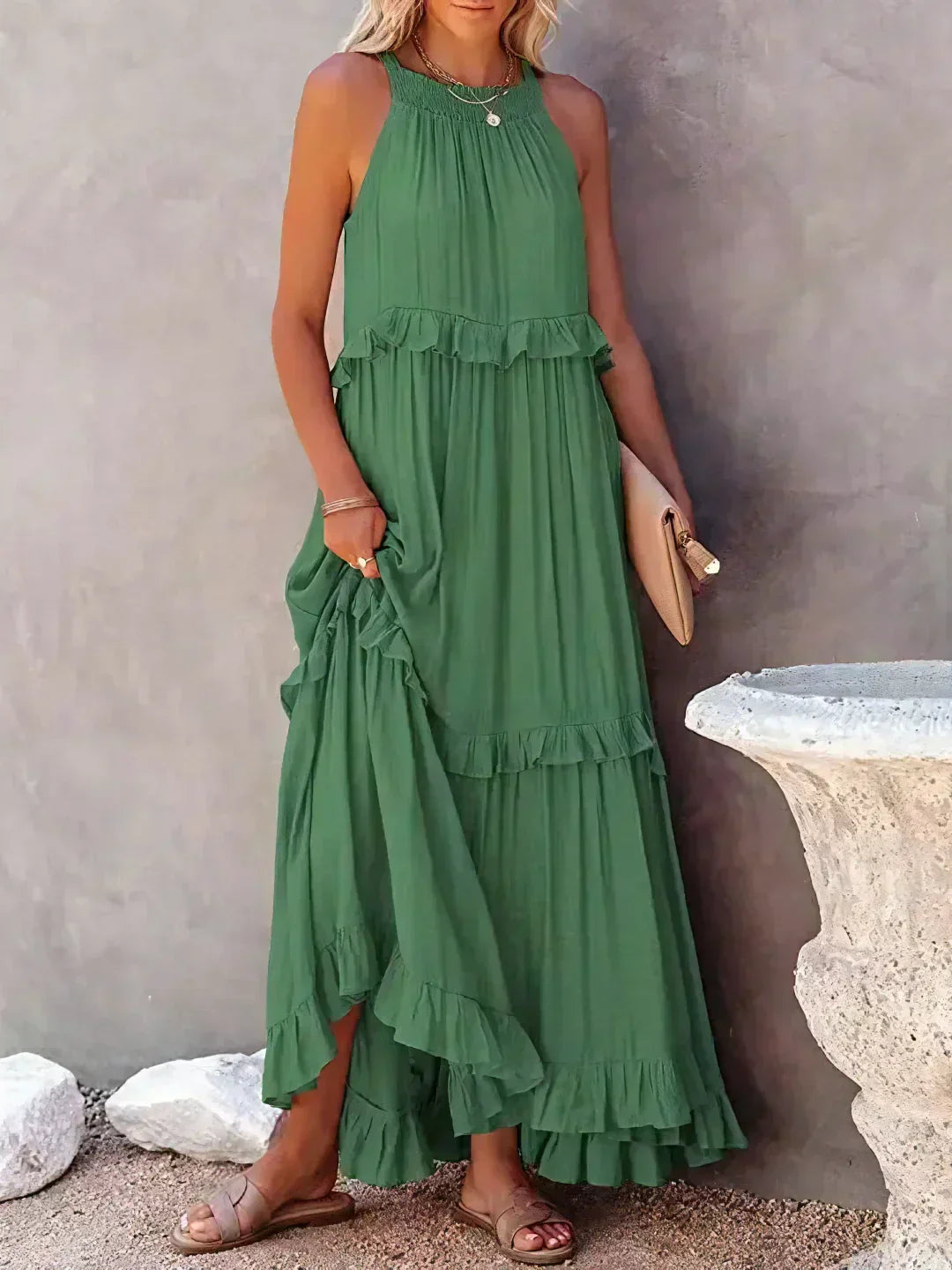 VALENCIA | HALTER RUFFLE MAXI DRESS