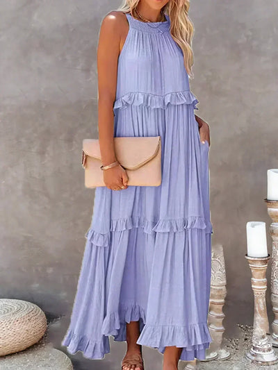 VALENCIA | HALTER RUFFLE MAXI DRESS