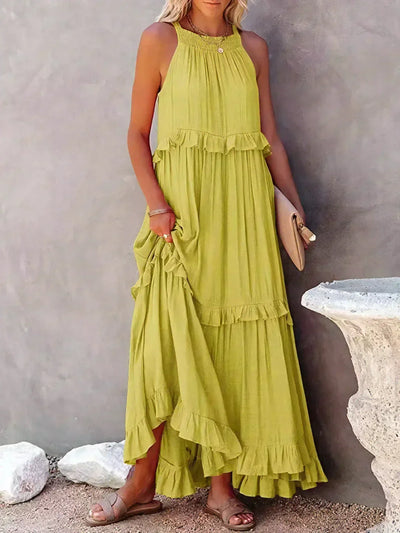 VALENCIA | HALTER RUFFLE MAXI DRESS