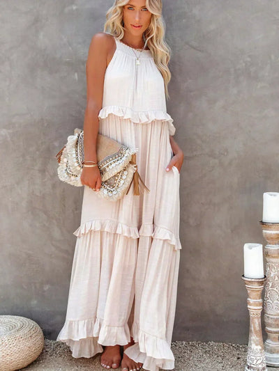 VALENCIA | HALTER RUFFLE MAXI DRESS