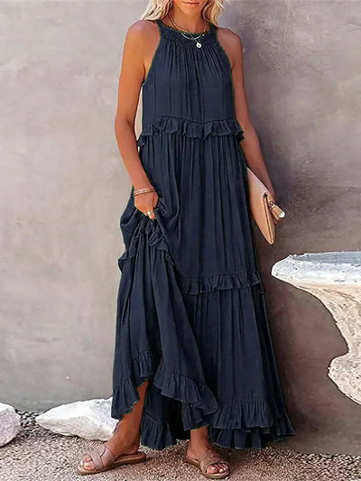 VALENCIA | HALTER RUFFLE MAXI DRESS