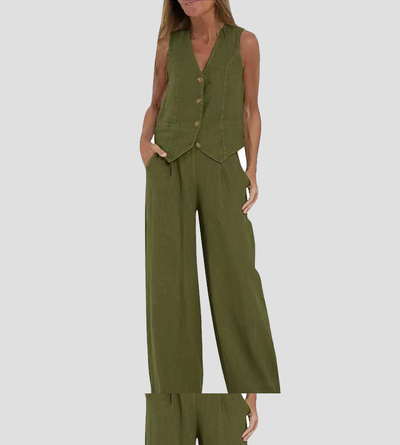 NAIRA | BUTTONED VEST & WIDE-LEG TROUSERS SET