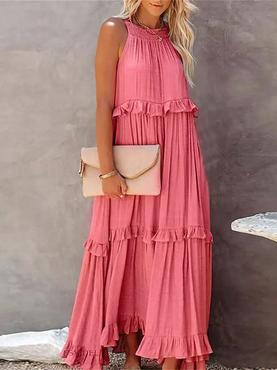 VALENCIA | HALTER RUFFLE MAXI DRESS