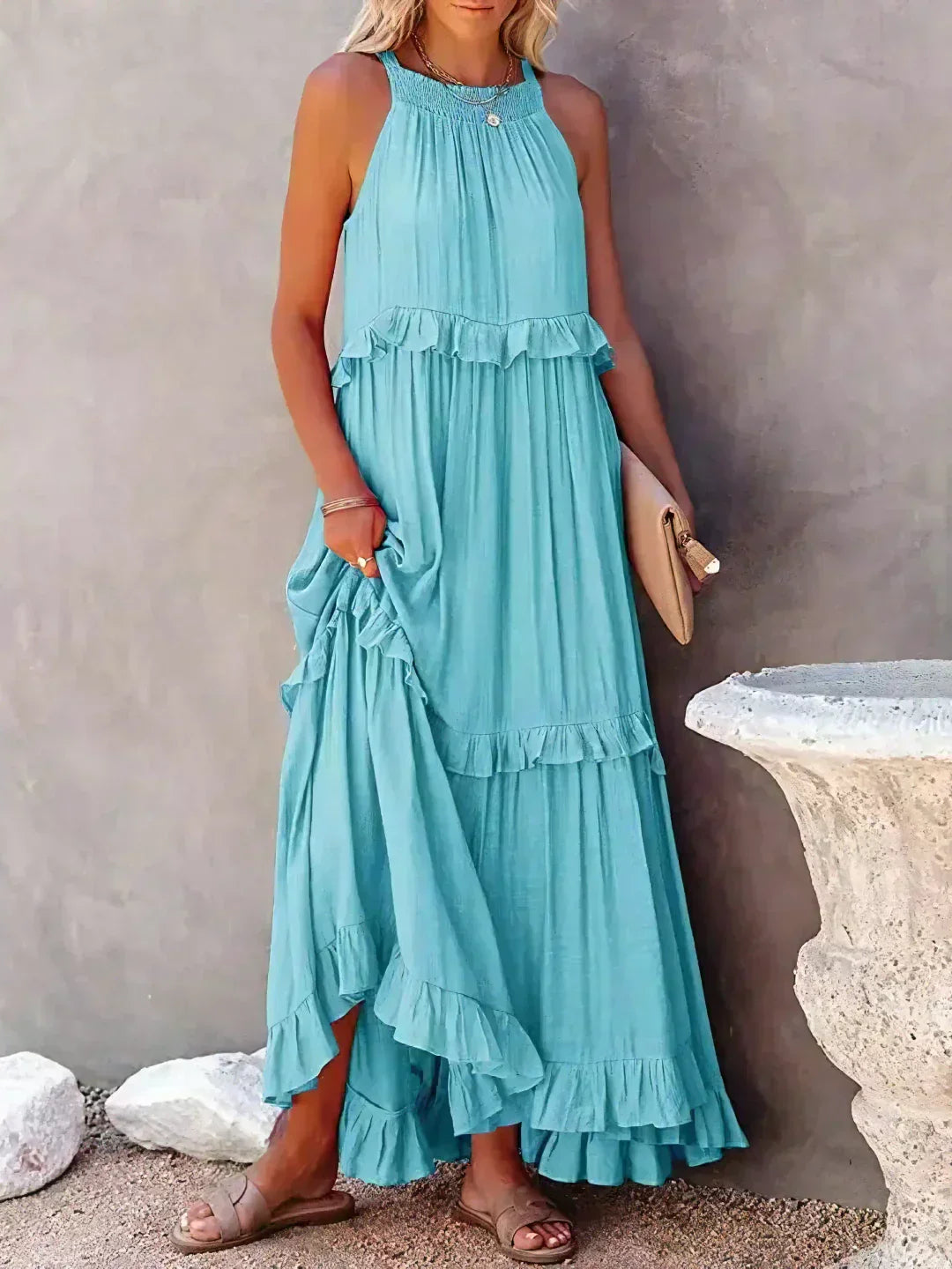 VALENCIA | HALTER RUFFLE MAXI DRESS