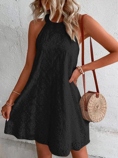 CELIA | EYELET HALTER MINI DRESS