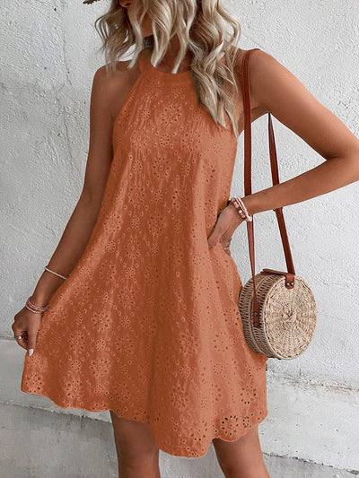 CELIA | EYELET HALTER MINI DRESS