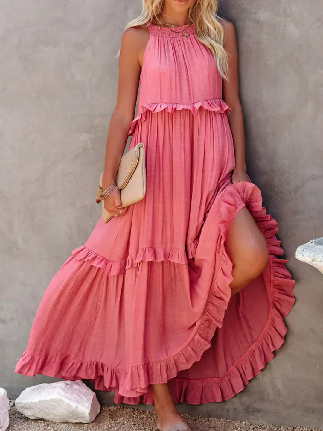 VALENCIA | HALTER RUFFLE MAXI DRESS