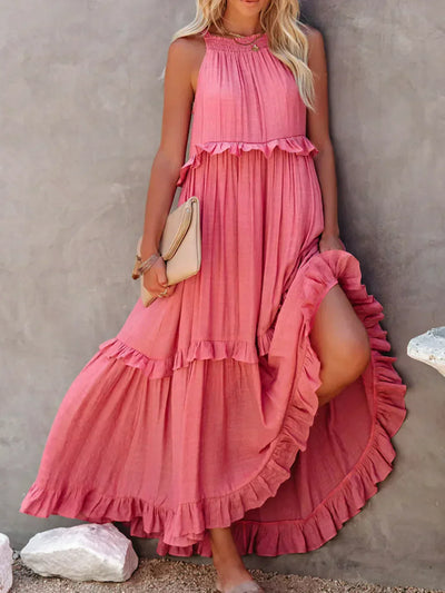 VALENCIA | HALTER RUFFLE MAXI DRESS