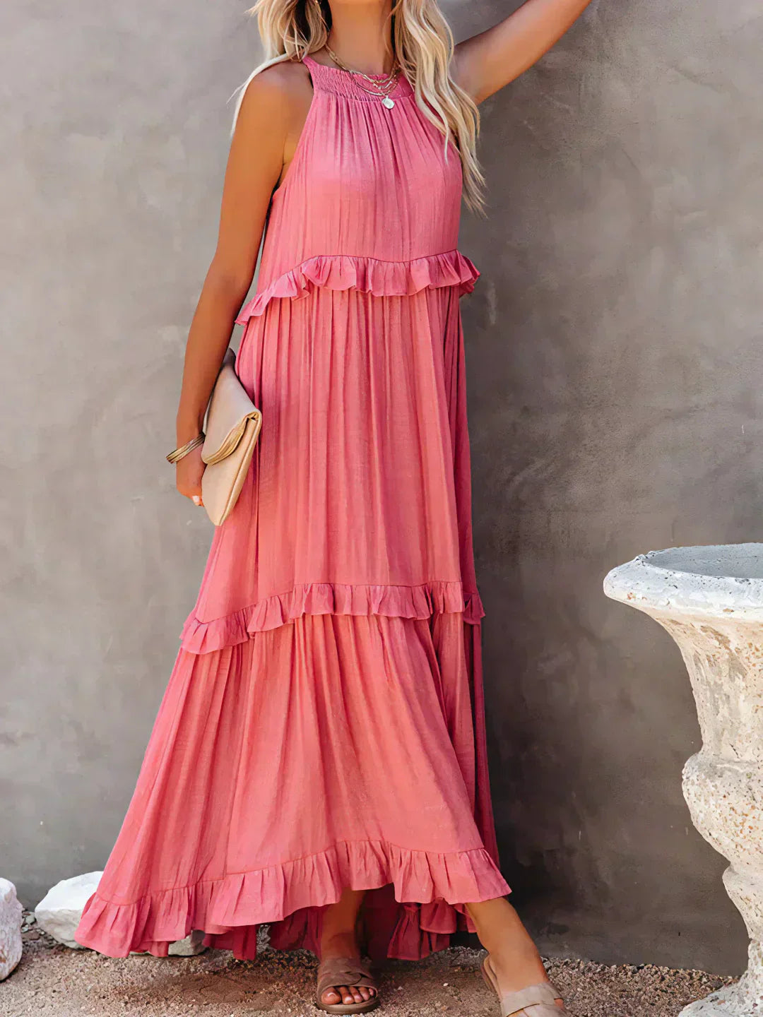 VALENCIA | HALTER RUFFLE MAXI DRESS