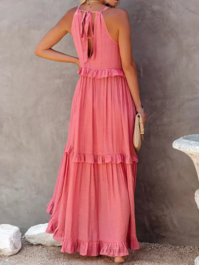 VALENCIA | HALTER RUFFLE MAXI DRESS