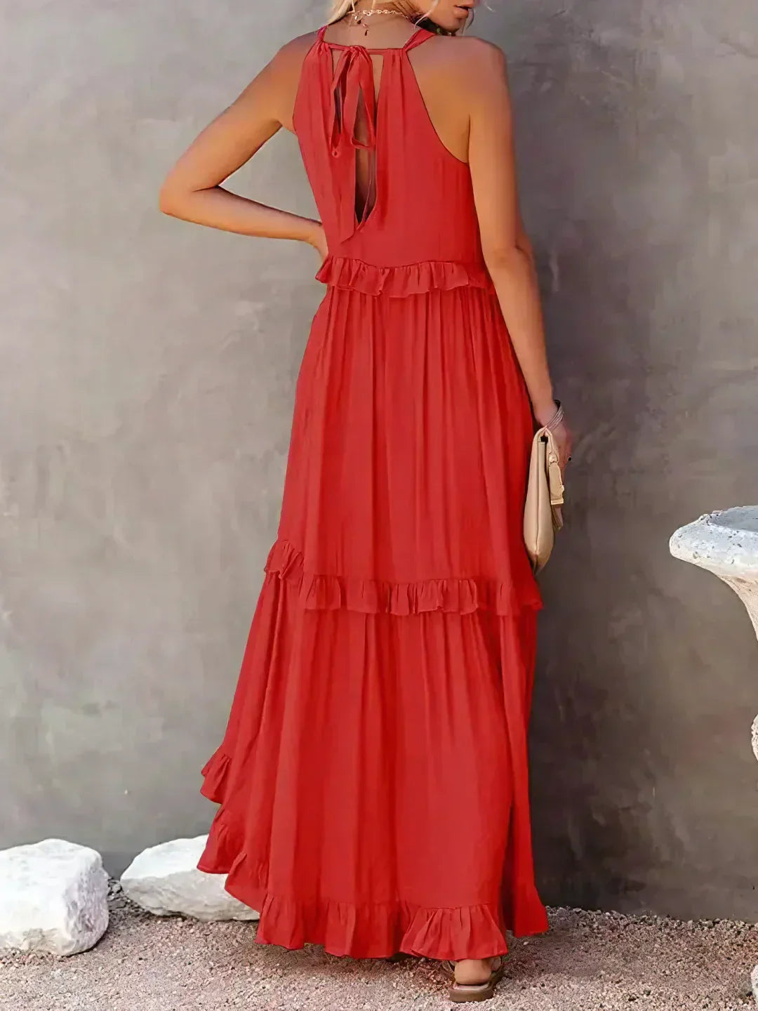 VALENCIA | HALTER RUFFLE MAXI DRESS