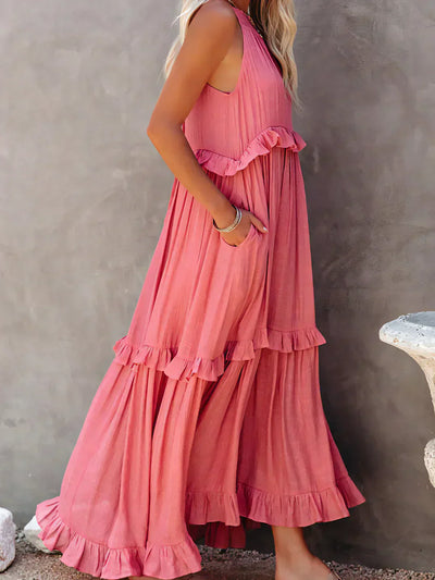 VALENCIA | HALTER RUFFLE MAXI DRESS