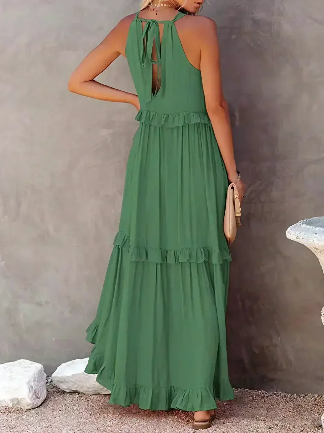 VALENCIA | HALTER RUFFLE MAXI DRESS