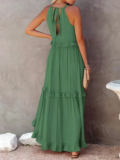 VALENCIA | HALTER RUFFLE MAXI DRESS