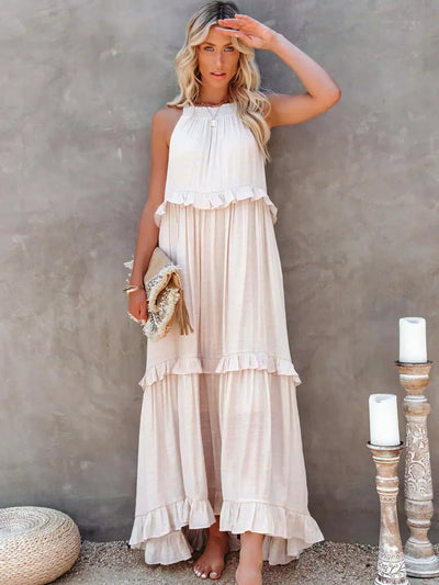 VALENCIA | HALTER RUFFLE MAXI DRESS