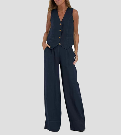 NAIRA | BUTTONED VEST & WIDE-LEG TROUSERS SET