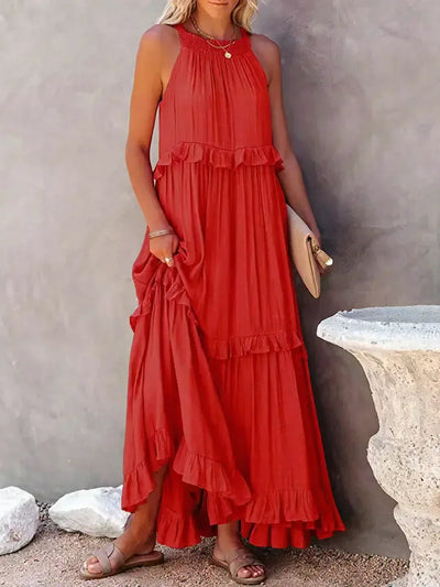 VALENCIA | HALTER RUFFLE MAXI DRESS