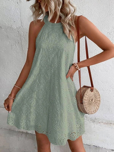 CELIA | EYELET HALTER MINI DRESS