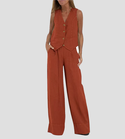 NAIRA | BUTTONED VEST & WIDE-LEG TROUSERS SET